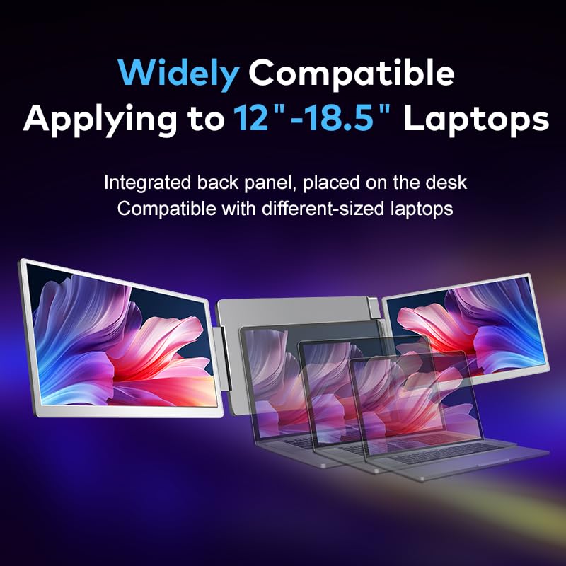 16" Laptop Screen Extender Triple Display - 2560x1600P QHD Portable Monitor, USB C Detachable Plug & Play Extender for 12" -17" Laptops - Compatible with Windows/Android/PS4/MacBook