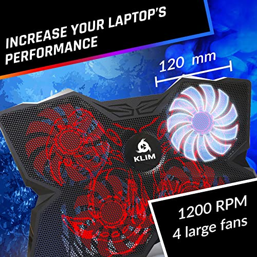 KLIM Wind Laptop Cooling Pad - More Than 500,000 Units Sold - New Version - Powerful Rapid Action Laptop Cooler - Laptop Stand with 4 Cooling Fans - 2 USB Ports - PC Mac PS5 PS4 Xbox One - Cobra Red - color: Red