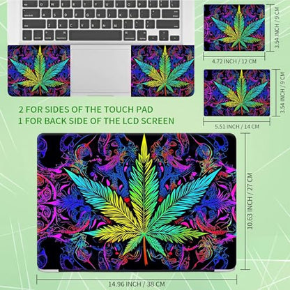 Laptop Skin Sticker Decal, Universal Protective Cover Fit 12 13 14 15.6 Inch Notebook, Reusable Water-Resistant Vinyl Decal w/ 2 Wrist Pads for Business Travel Office, Green Leaves - color: Green Leaves