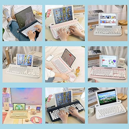 YUNZII ACTTO B303 Wireless Typewriter Keyboard, Bluetooth Connection, Cute Retro Aesthetic Design with Integrated Stand for Tablet, Phone, PC and Win/Mac/Android (B303, Midnight) - style: Midnight