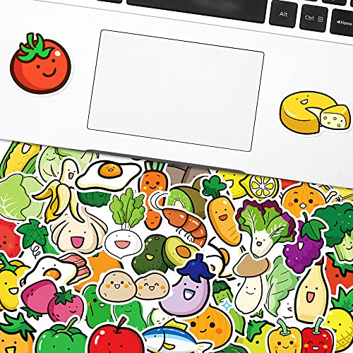Fruit & Vegetable Sticker Pack 50 PCS, Playful Aesthetic Waterproof Vinyl Die-Cut Fresh Food Stickers for Water Bottles Laptop Luggage Skateboard, Scrapbook Journal Phone Case Notebook