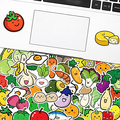 Fruit & Vegetable Sticker Pack 50 PCS, Playful Aesthetic Waterproof Vinyl Die-Cut Fresh Food Stickers for Water Bottles Laptop Luggage Skateboard, Scrapbook Journal Phone Case Notebook