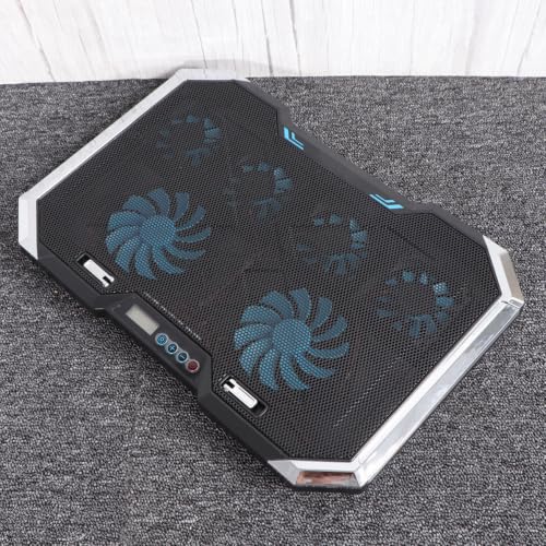 TEHAUX Silent Laptop Cooling Pad with 6 Fans and Adjustable Height Stand, USB Cooler Fan with Dual USB Ports, LED Display, and Visual Lighting Effects for Portable Laptop Cooling