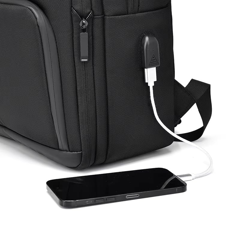 Black Business Laptop Backpack Waterproof Travel Backpack with USB Charging Port for 15.6 Inch Laptops for Men Women Professional Backpack