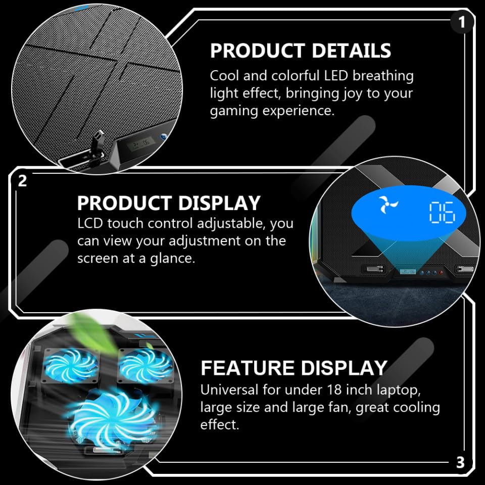 ARTIBETTER RGB Led Laptop Cooler Pad Gear Adjustable Height Fan Cooling Design with LCD Touch Control USB Powered for Gaming and Workstation Use