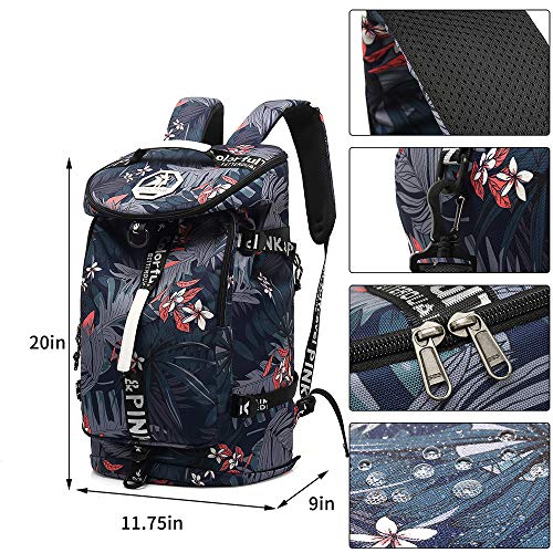 Kalesi Gym Duffle Bag Backpack 4-Way Waterproof with Shoes Compartment for travel Sport Hiking laptop - color: Floral-cool