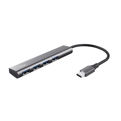 Trust Halyx USB-C Hub 4-Port USB-A 3.2 Gen 1, Thin and Compact Data Hub, 5 Gbps Data Transfer Speed, Plug & Play, Slim Portable USB Splitter for PC, Computer, Desktop, Laptop, MacBook