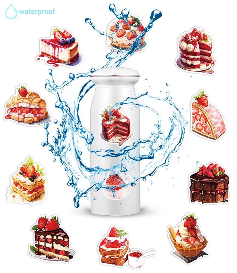 50 Pcs Cute Strawberry Dessert Stickers, Watercolor Food Stickers, Waterproof Vinyl Stickers for Journals, Water Bottles, Laptops, Scrapbooking (Strawberry Dessert) - color: Strawberry Dessert