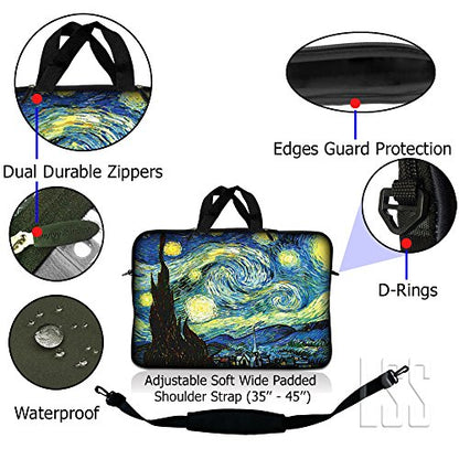 LSS 15 15.6 inches Laptop Sleeve Bag with Matching Laptop Skin Sticker Combo | Carrying Case w/Handle & Adjustable Shoulder Strap for 14" 15" 15.6" - Starry Night - color: Starry Night, size: 15 inch