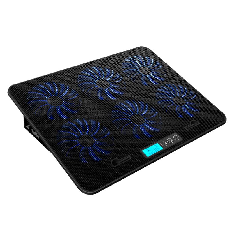 Laptop Cooling Pad, Cooler with 6 Core High Speed Mute Fan, Applicable to 18 inches Notebook Gaming Laptop Computer, Five Level Angle Adjustment Quick Cooling Low Noise (Smart LCD Displays Mute)