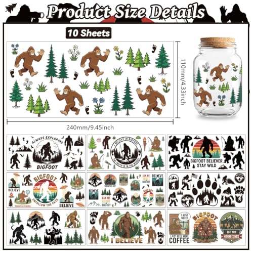 Bigfoot in Forest UV DTF Cup Wraps, 10 Sheets Transfer Sticker | Waterproof UV DTF Stickers, Custom Vinyl Decals for 16oz Coffee Cups Tumblers Bottles Mugs, DIY Gifts & Crafts - style: Bigfoot in Forest