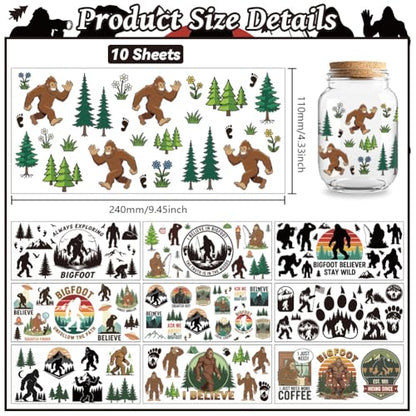 Bigfoot in Forest UV DTF Cup Wraps, 10 Sheets Transfer Sticker | Waterproof UV DTF Stickers, Custom Vinyl Decals for 16oz Coffee Cups Tumblers Bottles Mugs, DIY Gifts & Crafts - style: Bigfoot in Forest