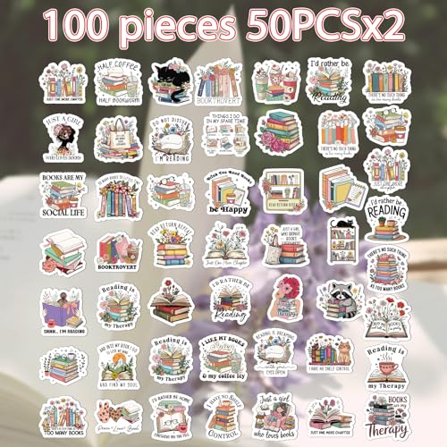 100 Pcs Book Lover Reading Stickers Vintage Bookish Sticker | Vintage Flower Stickers, Waterproof Vinyl, Book Floral Pattern, Reading Decals for Water Bottle Laptop Journal Scrapbook - style: Book Lover