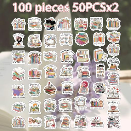 100 Pcs Book Lover Reading Stickers Vintage Bookish Sticker | Vintage Flower Stickers, Waterproof Vinyl, Book Floral Pattern, Reading Decals for Water Bottle Laptop Journal Scrapbook - style: Book Lover
