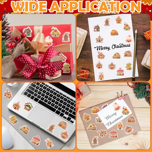Haooryx Gingerbread House Sticker Rolls - 1000 Pcs Christmas Theme Gingerbread House Stickers with 16 Sweet Designs Fade-resistant Waterproof Gossy Decors for Festival Gift Party Supplies Water Bottle - style: Christmas Gingerbread House