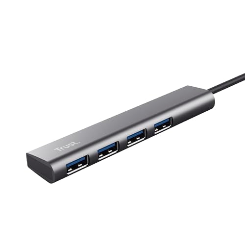 Trust Halyx USB Hub 4-Port USB-A 3.2 Gen 1, 5 Gbps Data Transfer Speed, Thin and Compact Data Hub, Plug & Play, Slim Portable USB Splitter for Computer, PC, Desktop, Laptop, MacBook