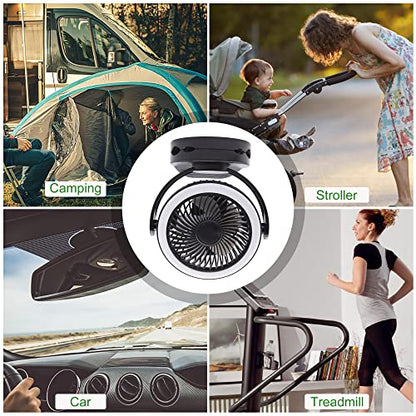Rechargeable RV Cooling Fan Light, 4-Speed Portable Desk Fan, Dia: 5.5inch, Rotatable Clip-On & Wall-Mount Fan for Home Office RV Travel, 5000mAh Battery - color: Black