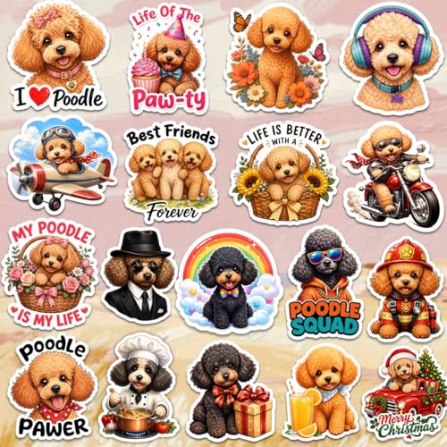 18Pcs Poodle Stickers for Water Bottle, Laptop Poodle Gifts, Party Supplies & Decorations Dog Stickers and Decals Gift for Women & Men - color: Poodle