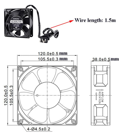 120mm x 38mm Cooling Fan 110V 120V Dual Ball Bearing High CFM 3000RPM with AC Plug and Aluminium Alloy Frame - style: AC12038-N