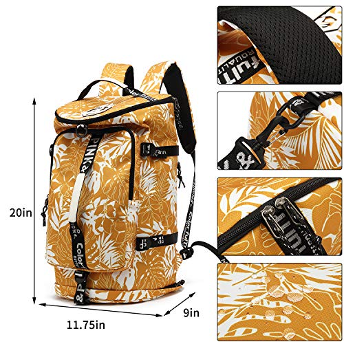 Kalesi Gym Duffle Bag Backpack 4-Way Waterproof with Shoes Compartment for travel Sport Hiking laptop - color: Mustard Yellow