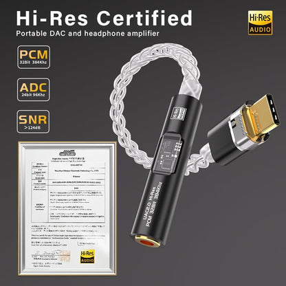 USB C to 3.5mm Audio Adapter with Dual Chip CX31993 MAX97220 DAC & HiFi Amplifier, 8-Strand 4N Single Crystal Silver-Plated Copper Cable,USBC to Headphones Aux Dongle for Android iPhone PC Mac (Black) - color: Black