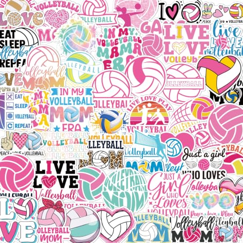 Pink Volleyball Stickers for Women - 100 Pcs Cute Volleyball Vinyl Sticker Decals, Sports Decals for Laptop Water Bottle Phone Case Notebook Skateboard Helmet Luggage Gift - style: Volleyball
