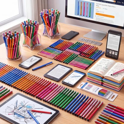 Outus 130 Pcs Stylus Pens Bulk for Touchscreens, Universal Capacitive Stylus Digital Pen for Everyday Writing Drawing, Compatible with Phone Tablet Most Device with Capacitive Touch Screens, 10 Colors