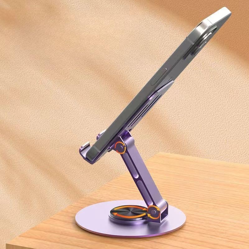 360° Rotating Metal Phone Stand, Foldable Adjustable Desktop Holder, Stable Universal Mount for All Smartphones & Tablets, Ideal Office/Home Desk Accessory（Purple - color: Purple