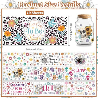 UV DTF Cup Wraps Transfer Stickers Skeleton Pattern, 10 Sheets Waterproof Custom Vinyl Transfer Sticker 16oz Coffee Glass Cup Tumbler Bottle Mug Decals for Men Women | Waterproof UV DTF Stickers, Custom Vinyl Decals for 16oz Coffee Cups Tumblers Bottles M