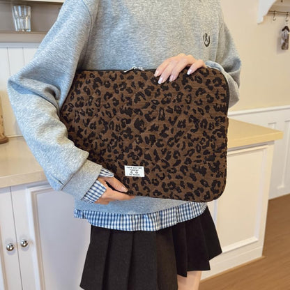 Cute Bow Puffy Laptop Sleeve 13-15 Inch Cute Quilted Laptop Protective Case Padded Bow Computer Sleeve for MacBook (Leopard Coffee, 15inch) - color: Leopard Coffee, size: 15inch