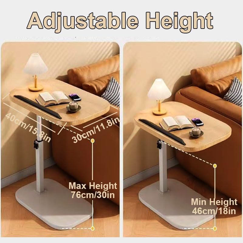 Multiful Sofa Side Floor Stand,Mini Projector Stand Table, Wooden Swivel Tv Tray Table,Portable Laptop Holder,Height Adjustable Snack Tray Stand for Living Room Couch Bed Side (White)