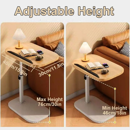 Multiful Sofa Side Floor Stand,Mini Projector Stand Table, Wooden Swivel Tv Tray Table,Portable Laptop Holder,Height Adjustable Snack Tray Stand for Living Room Couch Bed Side (White)
