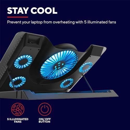 Trust Gaming GXT 1125 Quno Laptop Cooling Stand - Laptops up to 17.3 inch, 5 Blue Illuminated Fans, Adjustable Angle, Computer Cooler - Black