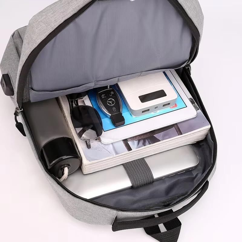 Modern Laptop Backpack with USB Charging Port, Gray Business Travel Bag, Water Resistant, Multiple Compartments, for 15.6 Inch Computers
