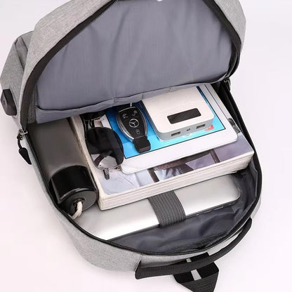 Modern Laptop Backpack with USB Charging Port, Gray Business Travel Bag, Water Resistant, Multiple Compartments, for 15.6 Inch Computers