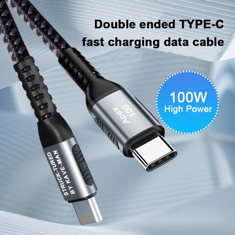 USB C to USB C Cable, 100W USB C to USB C Fast Charging Cable | PD 3.0 C to C Charger Cord with E-Marker Chip | Durable Nylon Braided 6 ft | Kave-Series Apex 100