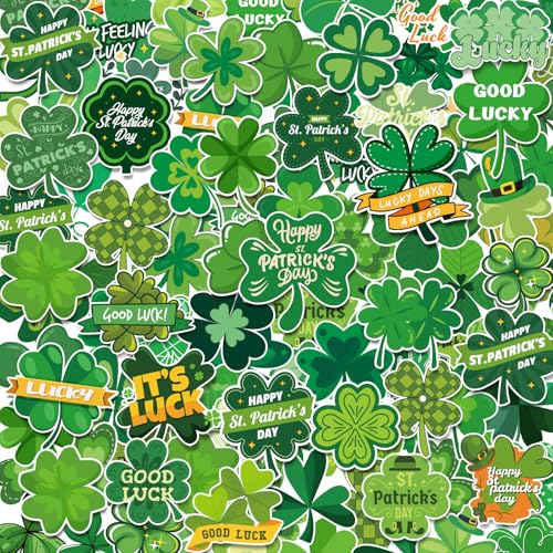 Xzentira 100 PCS St Patricks Day Stickers Vinyl Waterproof Shamrock Stickers Irish Sticker for St Patricks Decorations Party Supplies Water Bottle Laptop Crafts Windows - style: Shamrock
