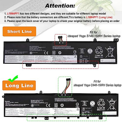 L18M4PF1 L18D4PF1 Laptop Battery Replacement for Lenovo Yoga C940-15IRH 81TE Yoga 9-15IMH5 82DE Series 5B10T83737 5B10T83738 5B10U65276 69Wh 4500mAh(Long Interface Cable) - size: 10.23*3.34*0.39inch L18M4PF1