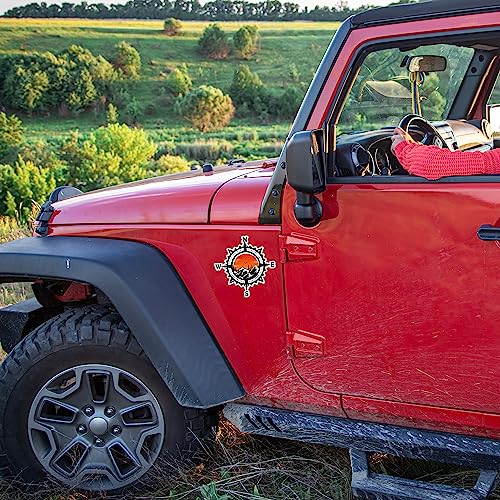 Compass Trees Mountain Sunset Sticker for Car Vinyl Decal Truck Window Bumper Motorcycle Stickers (18" x 18") - size: 18" x 18"