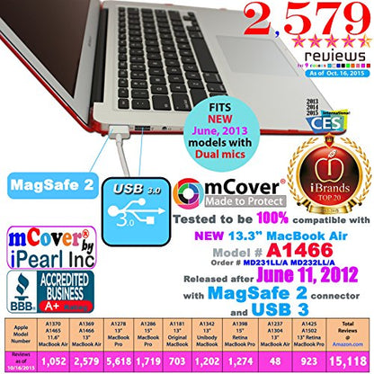 mCover Case Compatible for 2010~2019 13.3" Apple MacBook Air A1369 A1466 (Without Retina Display) Laptop Computer ONLY (NOT Fitting Other MacBook Models) - Red - color: Red