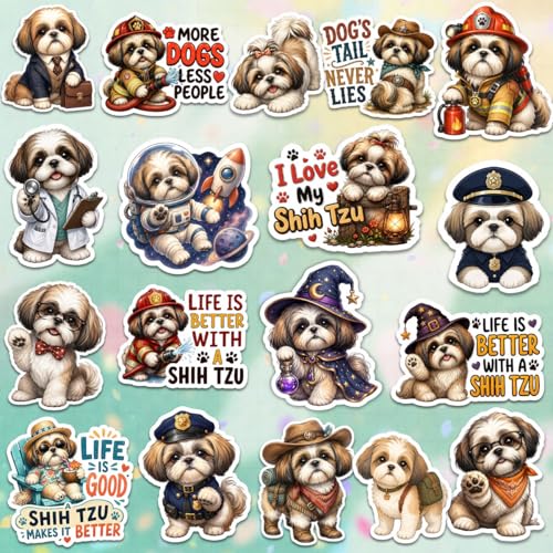 18 PCS Shih Tzu Stickers Pack – Waterproof Dog Decals for Water Bottles, Laptops, Phones, Notebook, Cars – Cool Vibrant Graphics for Shih Tzu Enthusiast - color: Shih Tzu