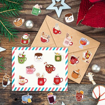 CNhoqc Christmas Cocoa Sticker Roll - 2000 Pcs Winter Hot Cocoa Mug Marshmallow Waterproof Vinyl Decal Reusable Laptop Sticker Scrapbook Water Bottle Junk Journal Party Supplies Skateboard Travel Case - style: Christmas Cocoa 4-Rolls