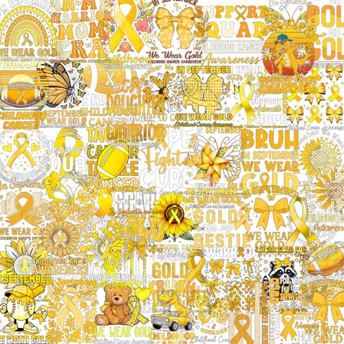 100 Pcs Childhood Cancer Awareness Stickers Childhood Cancer Items | Childhood Cancer Awareness Items, Yellow Ribbon Design, Waterproof Vinyl, Bow Sunflower Decals for Luggage Laptop Journaling - style: Childhood Cancer Awareness