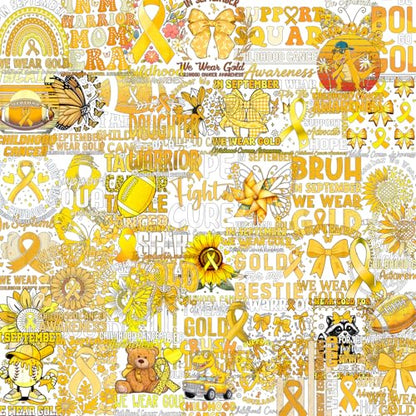 100 Pcs Childhood Cancer Awareness Stickers Childhood Cancer Items | Childhood Cancer Awareness Items, Yellow Ribbon Design, Waterproof Vinyl, Bow Sunflower Decals for Luggage Laptop Journaling - style: Childhood Cancer Awareness