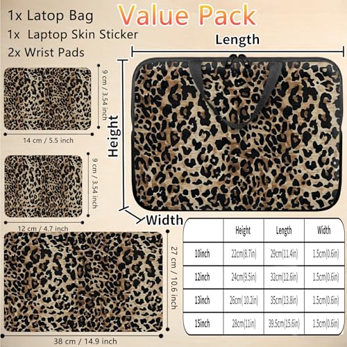 10 inch Laptop Sleeve with Laptop Skin Sticker Set – Slim Protective Case with Smooth Zipper, Lightweight Tablet & Notebook Sleeve for Travel & Daily Carry, Leopards - color: Leopards, size: 10 inch
