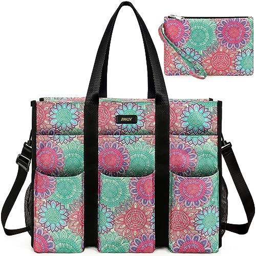 IBFUN Women - Utility Tote Bag with 24 Pockets and Laptop Compartment, Work Tote for Women - color: B7-l-flower, size: Large