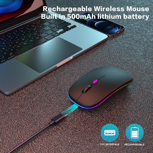 AIKOKOK Wireless Bluetooth Mouse, Rechargeable, Dual Mode Bluetooth 5.2 & 2.4G USB, LED Lights, Slim, Silent, Portable Computer Mouse for Laptop, PC, MacBook, iPad, Tablet (Pearl Black) - color: Pearl Black