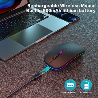 AIKOKOK Wireless Bluetooth Mouse, Rechargeable, Dual Mode Bluetooth 5.2 & 2.4G USB, LED Lights, Slim, Silent, Portable Computer Mouse for Laptop, PC, MacBook, iPad, Tablet (Pearl Black) - color: Pearl Black
