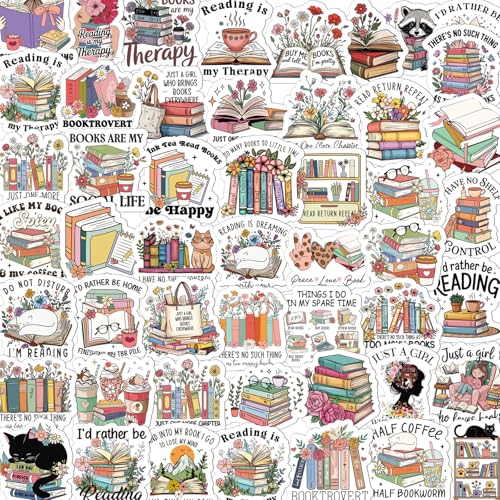 100 Pcs Book Lover Reading Stickers Vintage Bookish Sticker | Vintage Flower Stickers, Waterproof Vinyl, Book Floral Pattern, Reading Decals for Water Bottle Laptop Journal Scrapbook - style: Book Lover