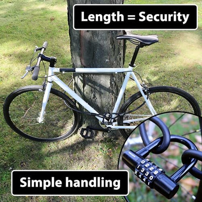 KOHLBURG Combination Cable Bike Lock 6.5ft with Code – 79” Combo Cable Lock | Long Security Steel Cable Lock – Cable with Padlock Combination for Bicycle Garden Furniture Bike Kayak Boat Paddle Board